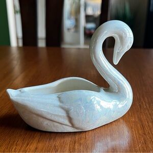 Source Unknown Iridescent White Ceramic Swan